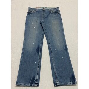 Mossimo Supply Co Dylan Jeans Mens 36×32 Slim Fit Paint Splatter Grunge Y2K